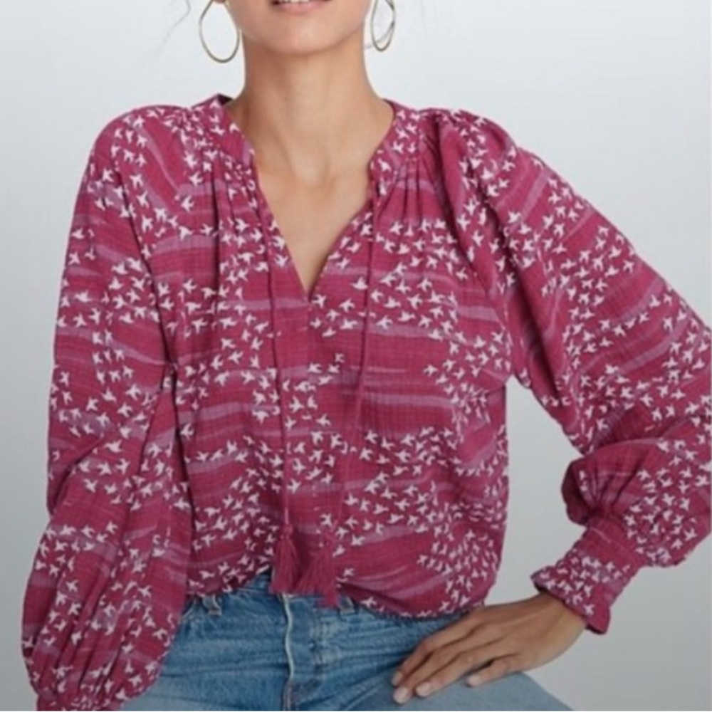 Anthropologie Pink Printed Peasant Blouse